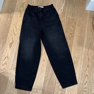 Dark wash barrel leg jeans
